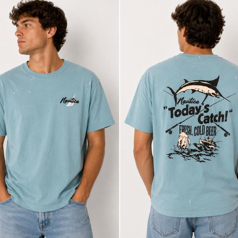 Mens nautica blue fishing graphic